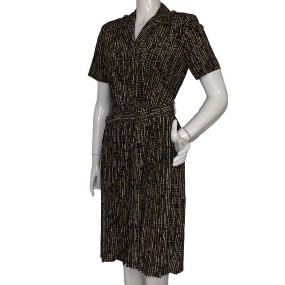 LESLIE FAY Dress, 6P Petite, Career wear, Belt, Black, Crosshatch/Lines - Picture 4 of 14